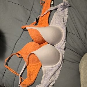 Aerie Orange and White Lace Bra